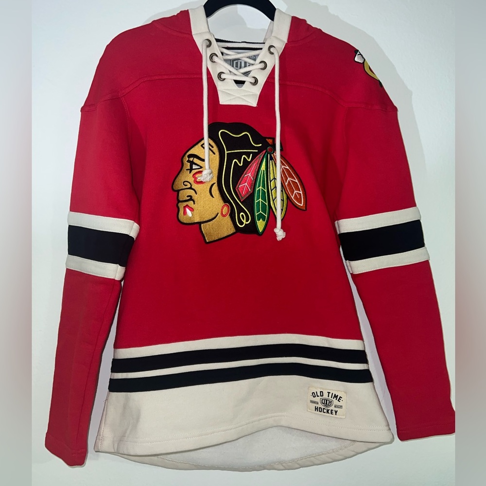 Old Time Hockey Chicago Blackhawks Red Lacer Heavyweight Pullover Size Medium